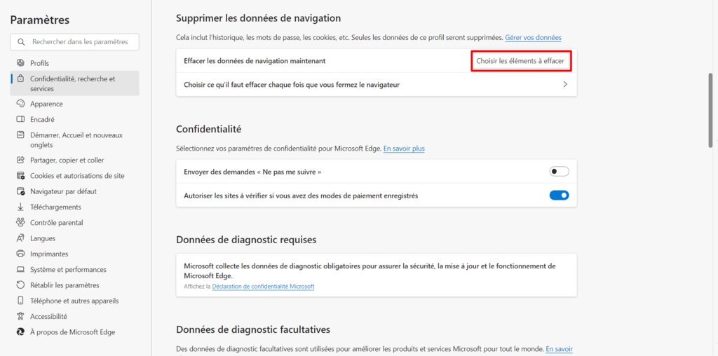  Bouton "Choisir les &eacute;l&eacute;ments &agrave; effacer" en surbrillance