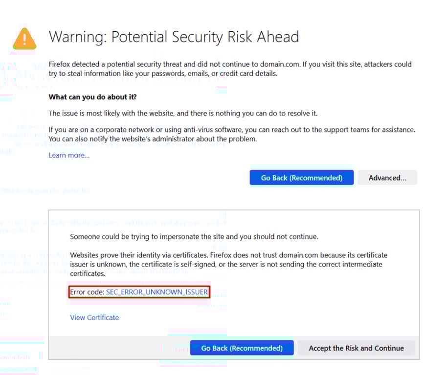 Le code d'erreur ERR_CERT_AUTHORITY_INVALID dans Mozilla Firefox