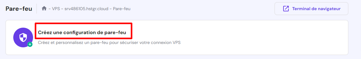 Accès à l'option de création de configuration de pare-feu dans hPanel