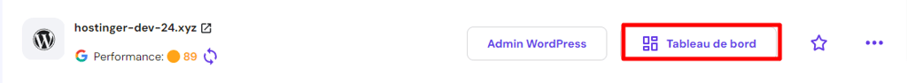 Le bouton Tableau de bord sur un site web dans hPanel