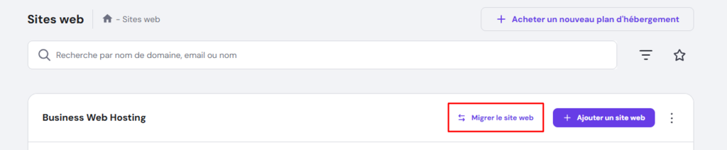 Migration d'un site web dans hPanel