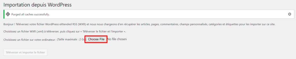 passer-de-wordpress-com-a-wordpress-org La section Importer dans le panneau admin de WordPress montrant l'option de téléchargement des fichiers du site.