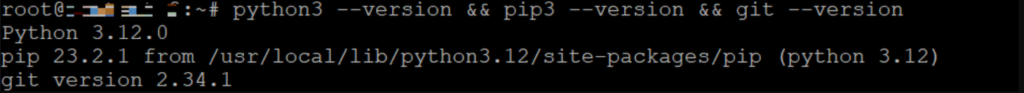 Numéro de version de Python, pip et git dans le terminal
