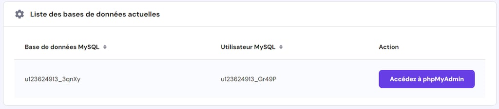 restaurer-WordPress-a-partir-dune-sauvegarde La liste des bases de données sur hPanel.