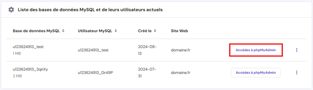 restaurer-WordPress-a-partir-dune-sauvegarde Entrez dans le bouton phpMyAdmin mis en évidence sur le hPanel.
