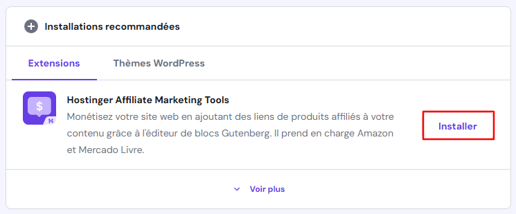 Installer l'extension Hostinger Affiliate Marketing Tools