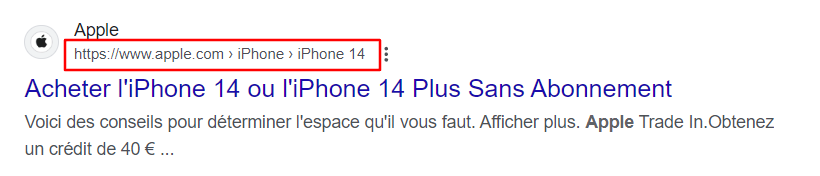 Exemple de fil d'Ariane affiché dans les SERP