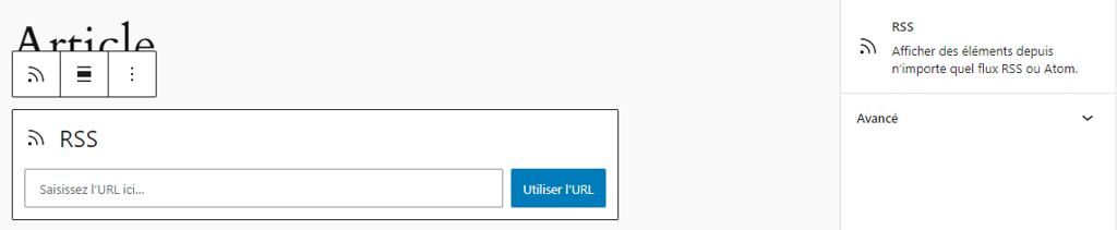 Bloc RSS dans l'&eacute;diteur de blocs WordPress