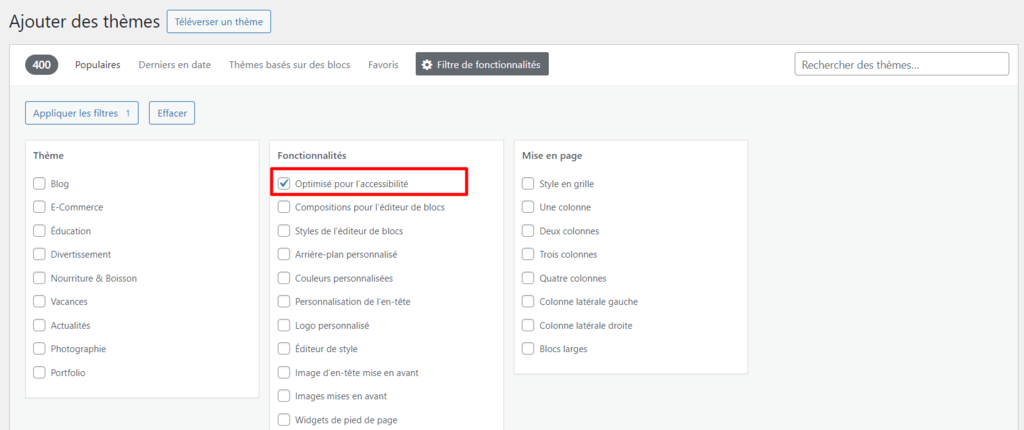 filtre choix pour trouver les th&egrave;mes wordpress adapt&eacute;s &agrave; l'accessibilit&eacute;