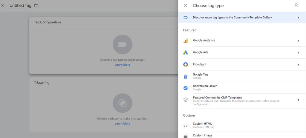 diff&eacute;rents balises de Google tag manager