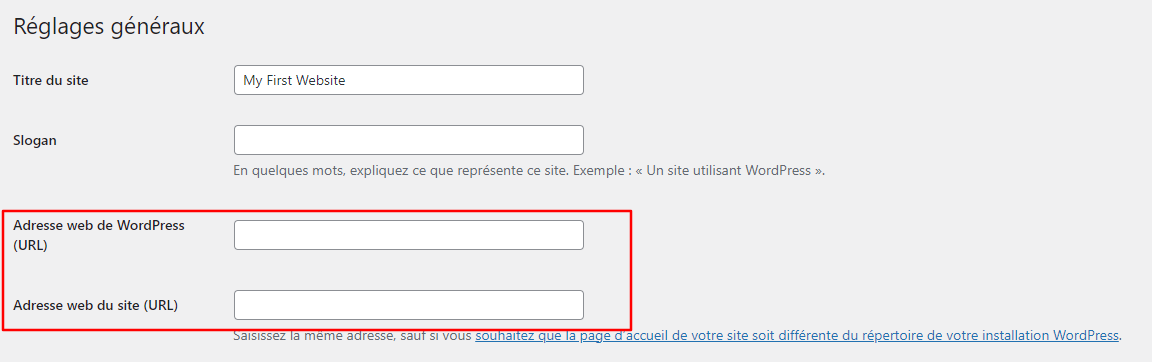 modifier l'URL du site WordPress