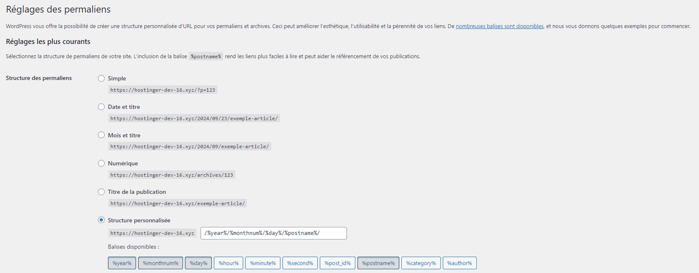 modifier les paramêtres des permaliens wordpress