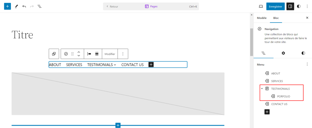 L'option vue en liste du bloc Navigation