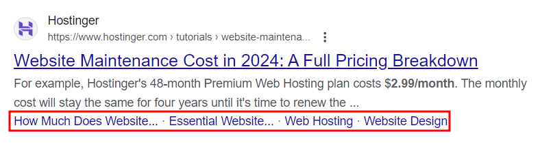 Exemple de balises d'en-tête affichées dans les SERP
