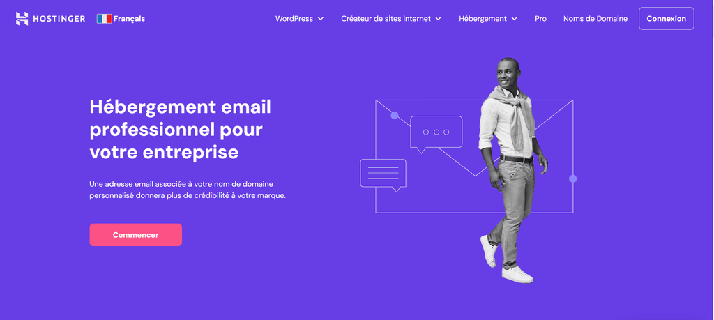Landing page de l'h&eacute;bergement d'emails Business de Hostinger