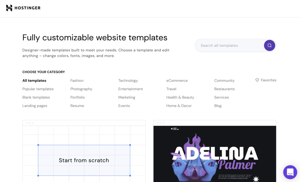 Bibliothèque-de-modèles-Hostinger Bibliothèque de modèles du créateur de sites Web Hostinger