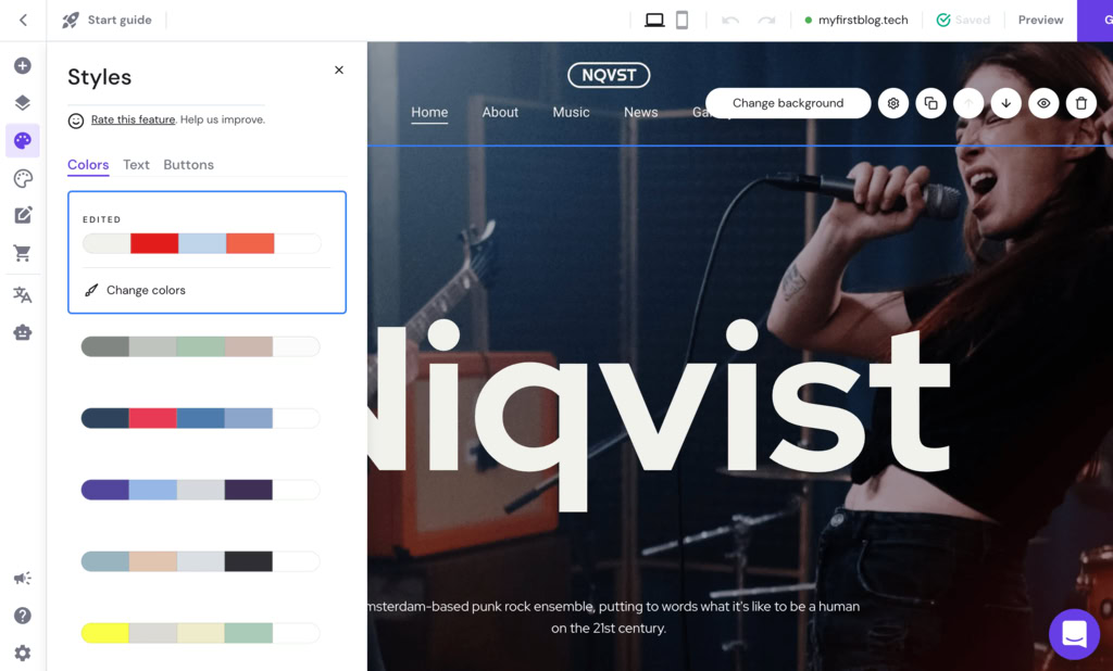 Menu-de-styles-du-créateur-hostinger Menu de styles du créateur de sites web Hostinger étendu