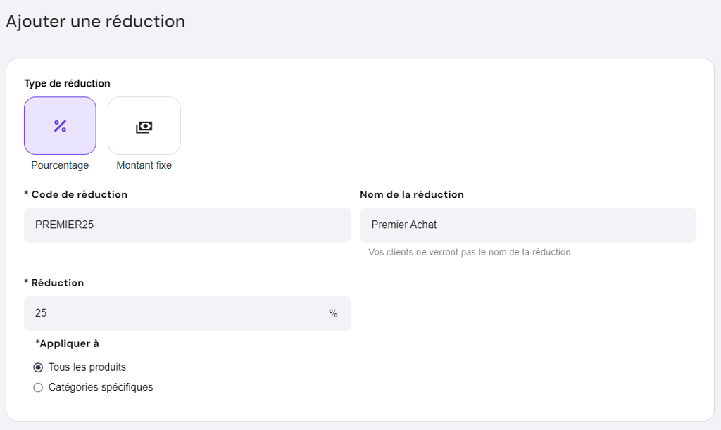 Ajouter une r&eacute;duction dans le gestionnaire de boutique du Cr&eacute;ateur de site Web Hostinger