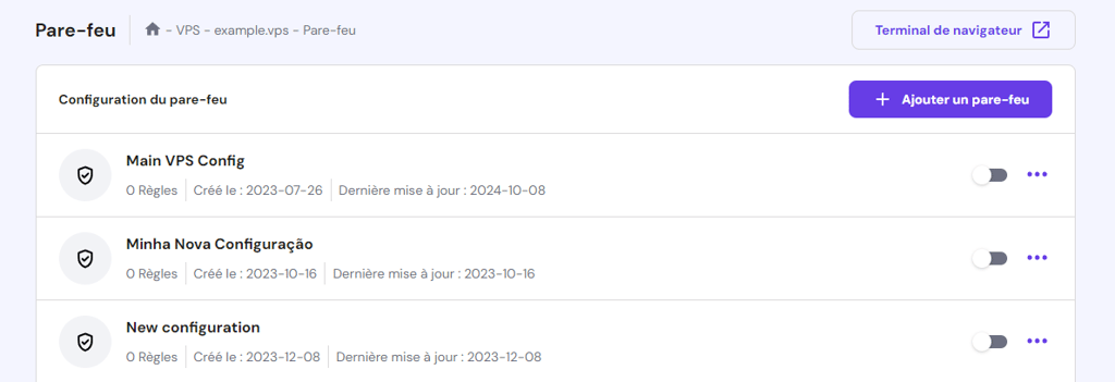 Outil de gestion du pare-feu intégré à hPanel