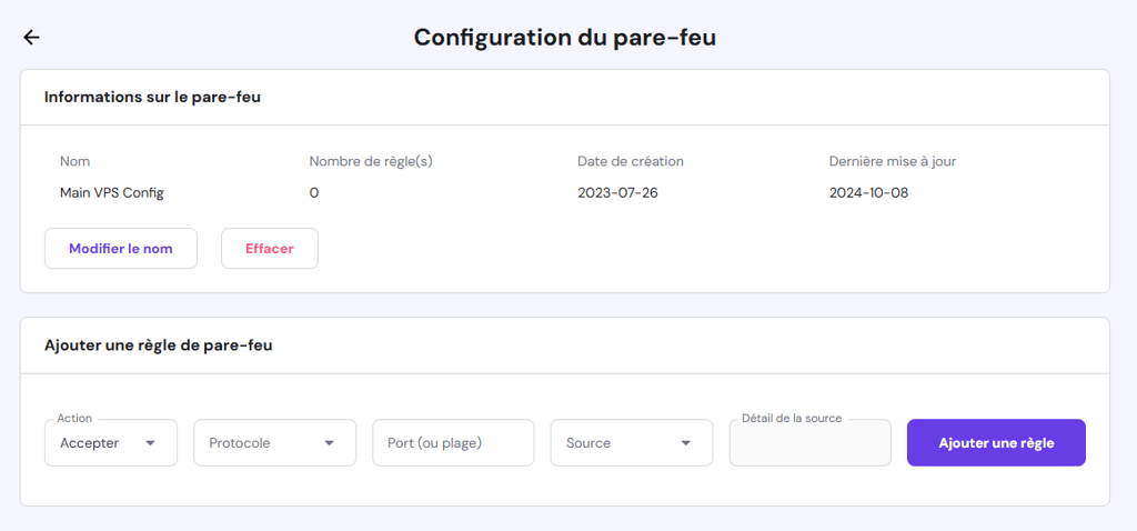Ajouter de nouvelles r&egrave;gles de pare-feu dans le VPS de hPanel 