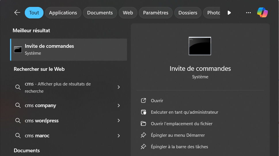 Invite de commandes sur Windows