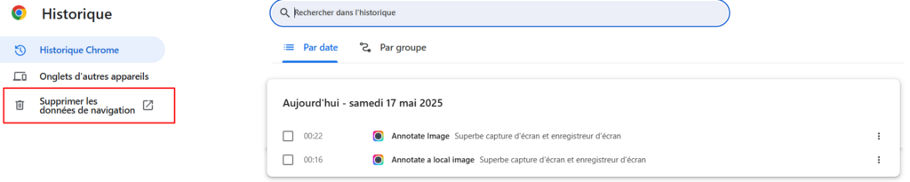 Effacer les donn&eacute;es de navigation sur Google Chrome