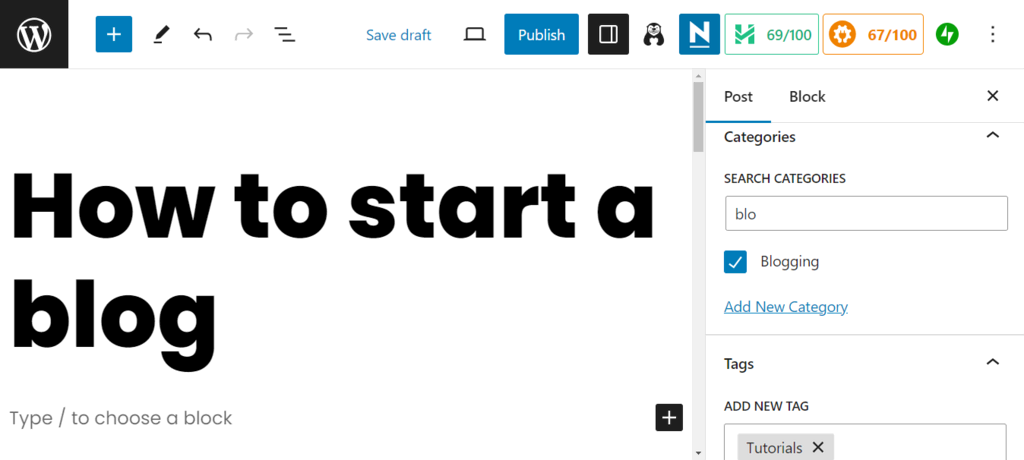 difference-entre-page-et-article-wordpress Sélection de catégories et d'étiquettes dans l'éditeur de blocs de WordPress