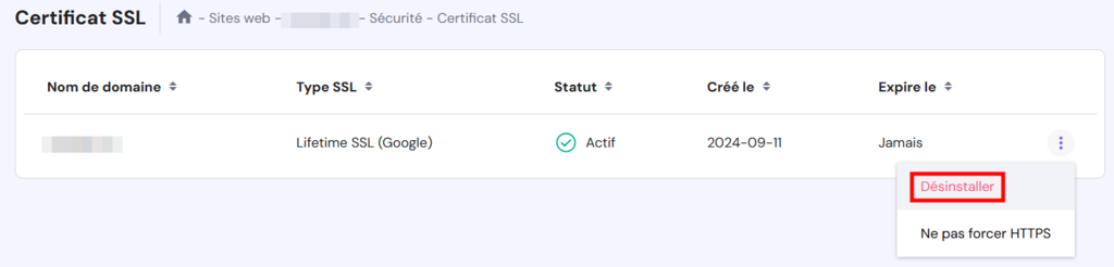 comment-obtenir-un-certificat-ssl l'option de désinstallation de SSL