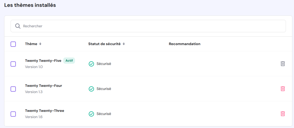 La liste des th&egrave;mes install&eacute;s dans hPanel