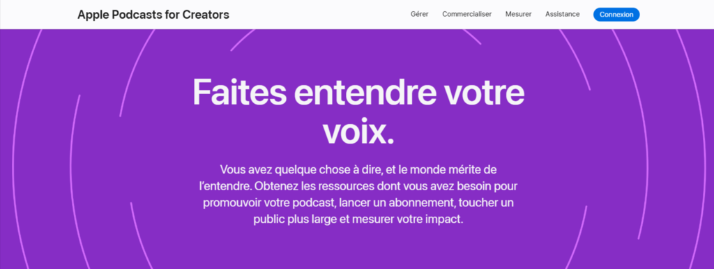 Page d'accueil de Podcasters apple