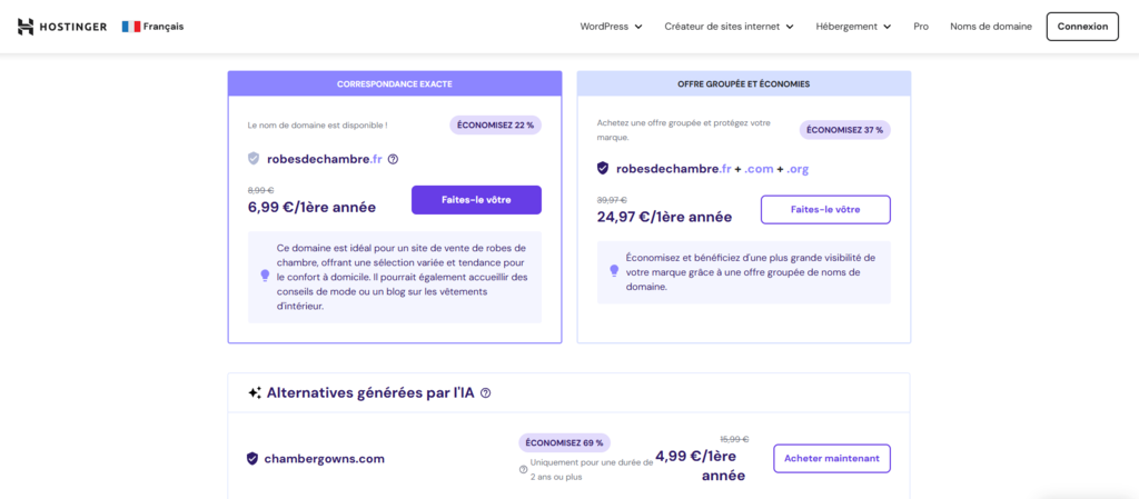 Offre group&eacute;e de domaines chez Hostinger