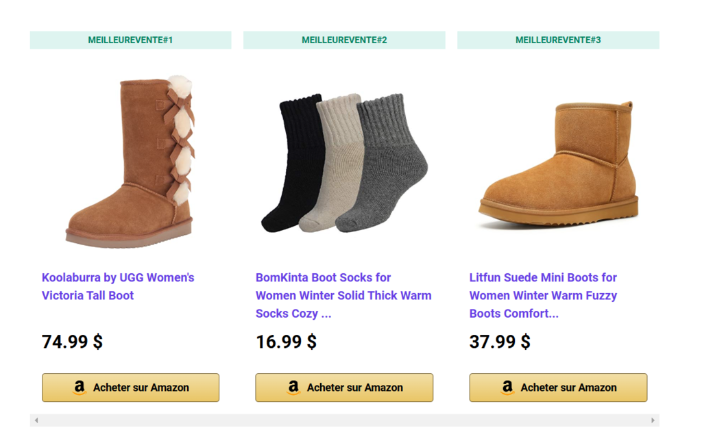 Afficher plusieurs liens d'affiliation Amazon avec des cartes horizontales 