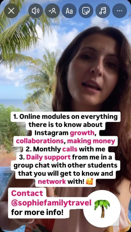 Sofia a fait la promotion de sa séance de coaching via les stories Instagram