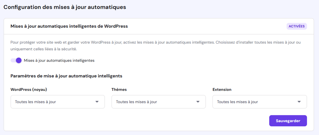 Mises &agrave; jour automatiques de WordPress dans Hostinger