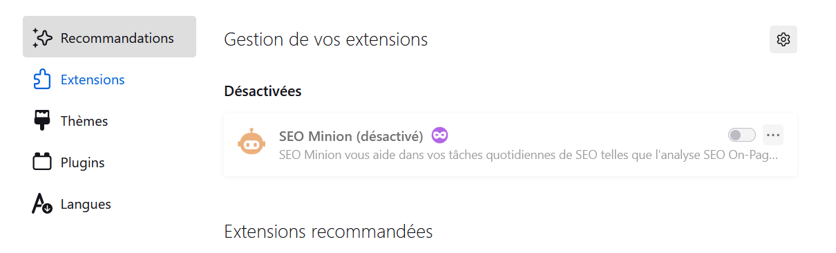 Les extensions désactivées dans Firefox 