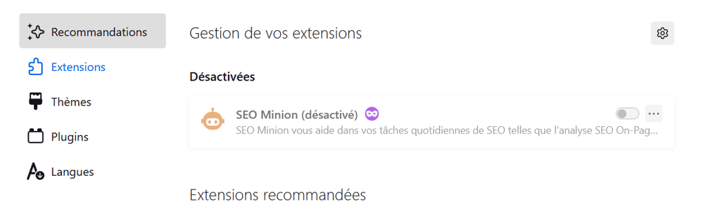 Les extensions désactivées dans Firefox