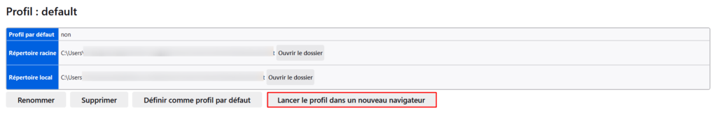 Le bouton Lancer un profil dans un nouveau navigateur dans la page À propos des profils de Firefox 