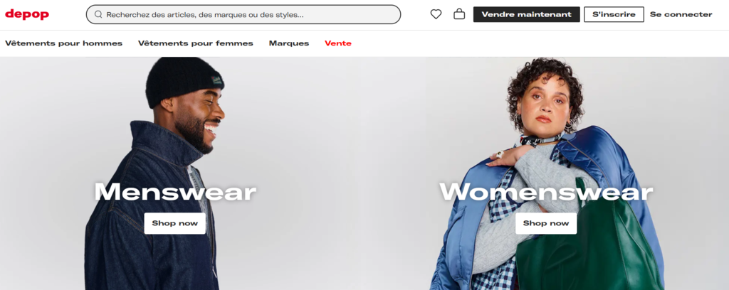 Page d'accueil de Depop