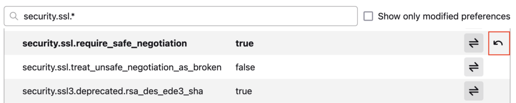 Le bouton Réinitialiser dans la page Préférences avancées de Firefox 