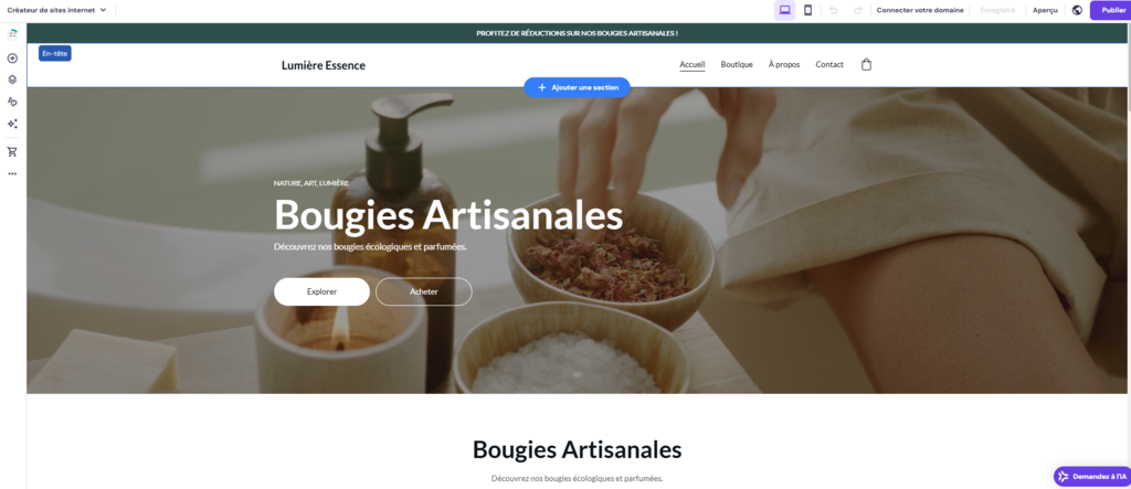 Exemple de site web du Cr&eacute;ateur de site Hostinger