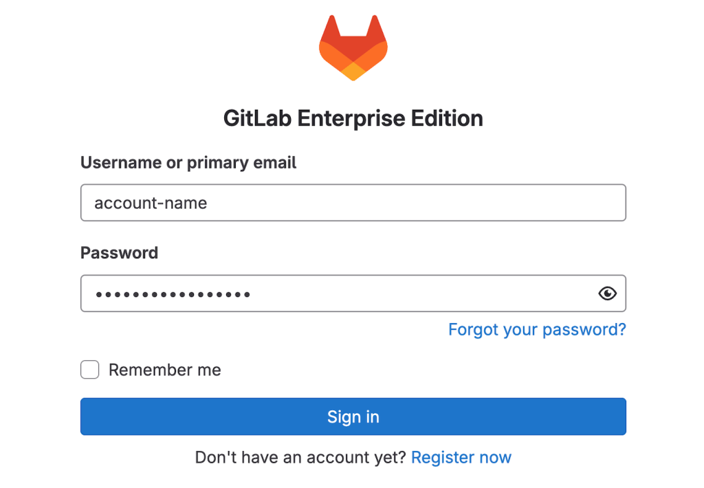 L'écran de connexion à GitLab