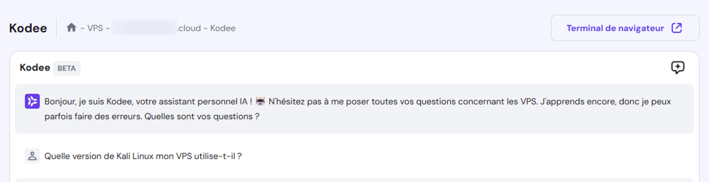 Demander &agrave; Kodee la version de Kali Linux actuellement install&eacute;e