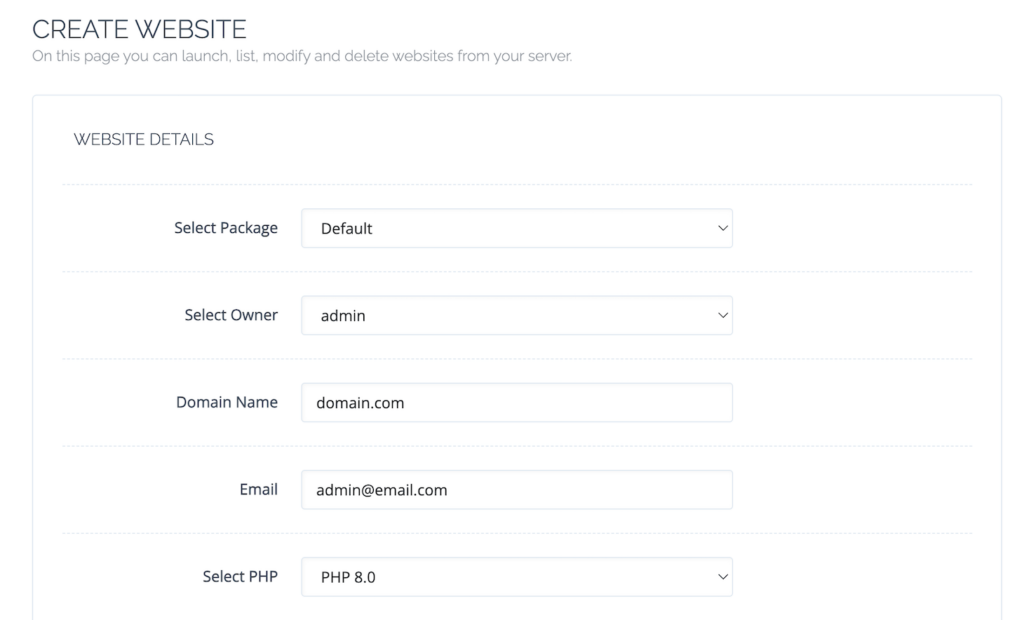 créer un site web dans CyberPanel
