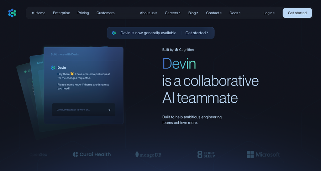 Page d'accueil de Devin AI