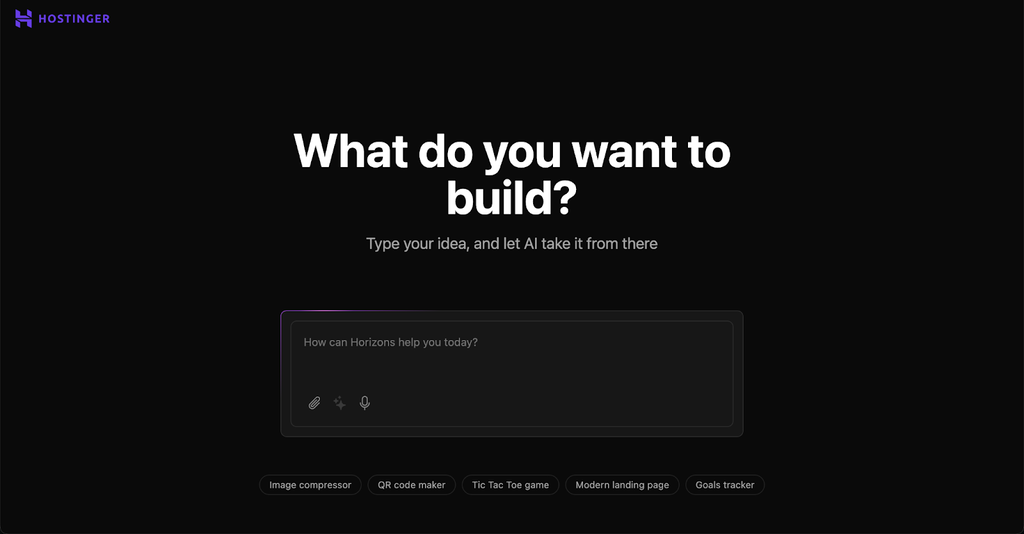 Écran d'accueil de Hostinger Horizons