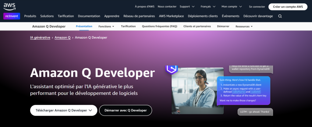 Page d'accueil d'Amazon Q Developer