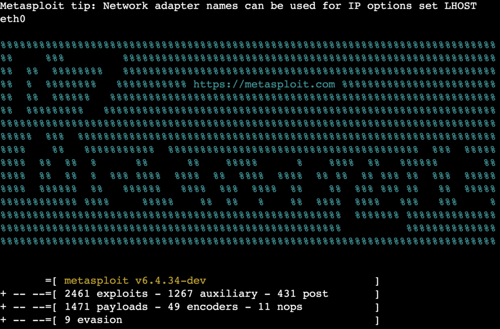 La console Metasploit dans le terminal