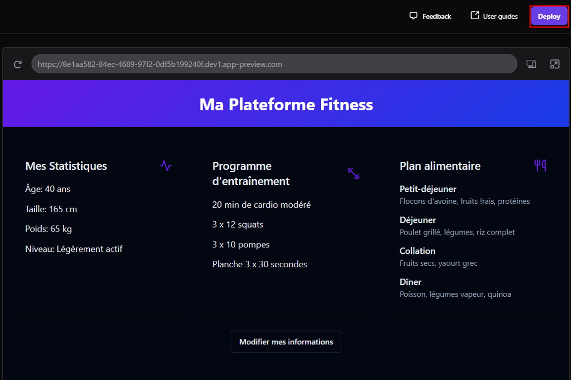Le bouton Déployer sur Hostinger Horizons