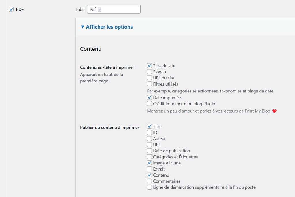 Personnaliser les param&egrave;tres de l'extension Print My Blog pour imprimer le contenu souhait&eacute;