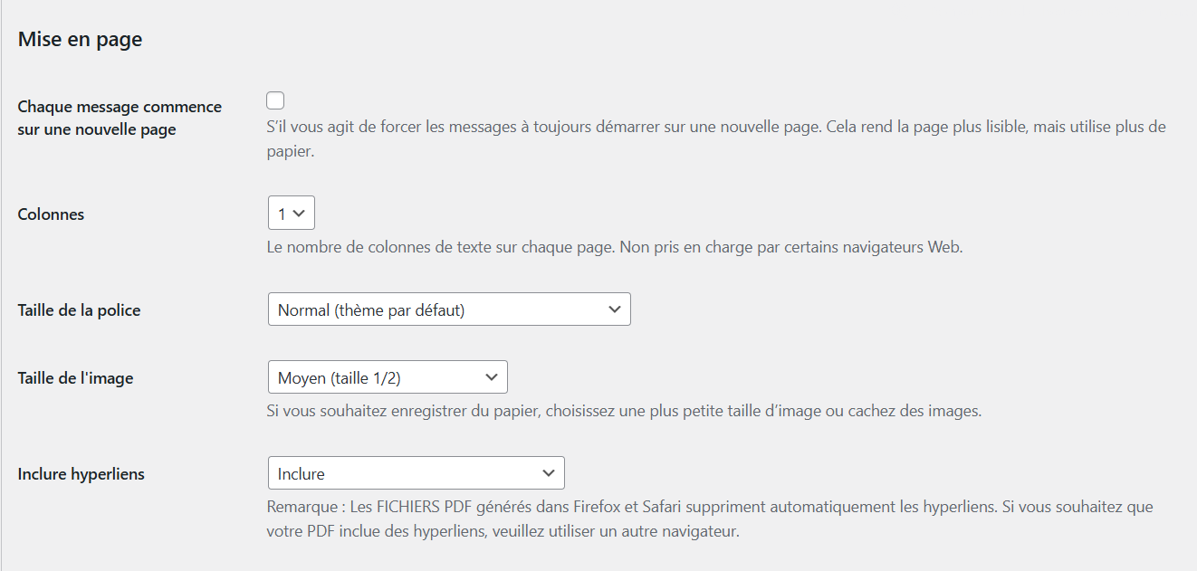 Personnaliser les paramètres de mise en page de l'extension Print My Blog